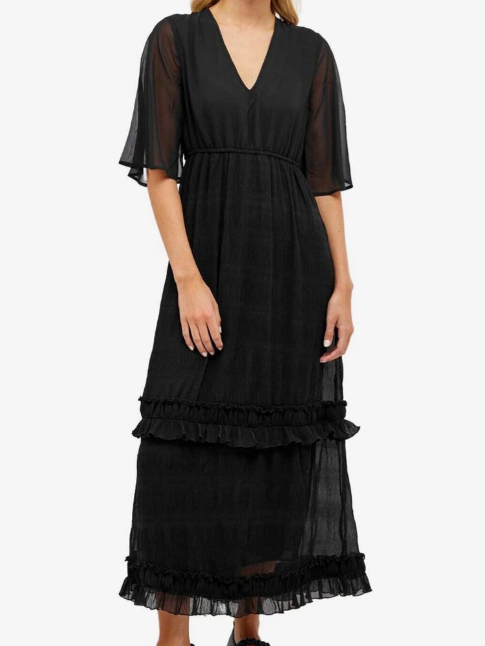 GANNI Pleated Georgette V-neck Maxi Dress